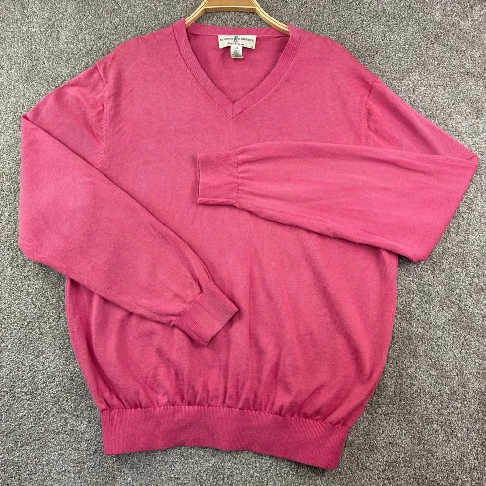 Vintage Fairway & Greene Sweater Size L Pink Cashmere Blend V Neck Golf Preppy
